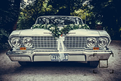 Festliche Girlande Autogirlande Autoschmuck für Hochzeit Impala mit Girlande Blumengirlande