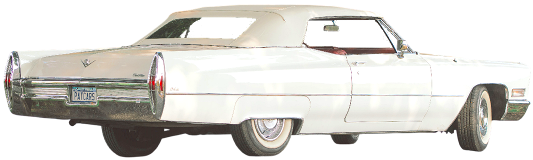 Caddy Convertible DeVille '68 Ansicht von hinten rechts Cabriolet Verdeck geschlossen Llnk zu Mietmeile-Anzeige