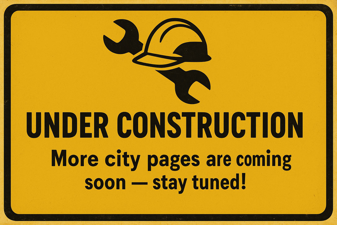 Hinweis Schild mehr Städteseiten sind in Arbeit und kommen bald wir bitten um Geduld